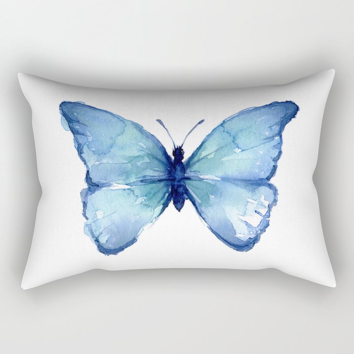 Blue Butterfly Watercolor Rectangular Pillow