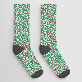 Christmas Leopard Print White and Red on Green Socks