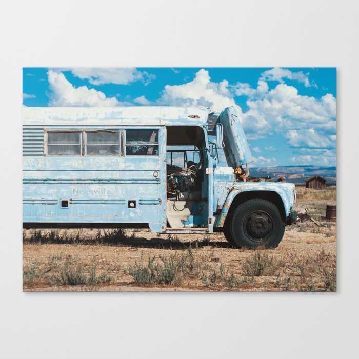 Blue Bluebird Bus - Utah Desert Canvas Print