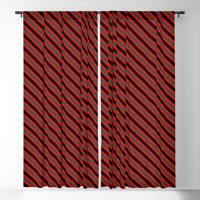 Christmas Stripes Red Green Black Blackout Curtain