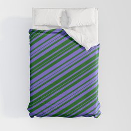 [ Thumbnail: Medium Slate Blue and Dark Green Colored Striped Pattern Duvet Cover ]