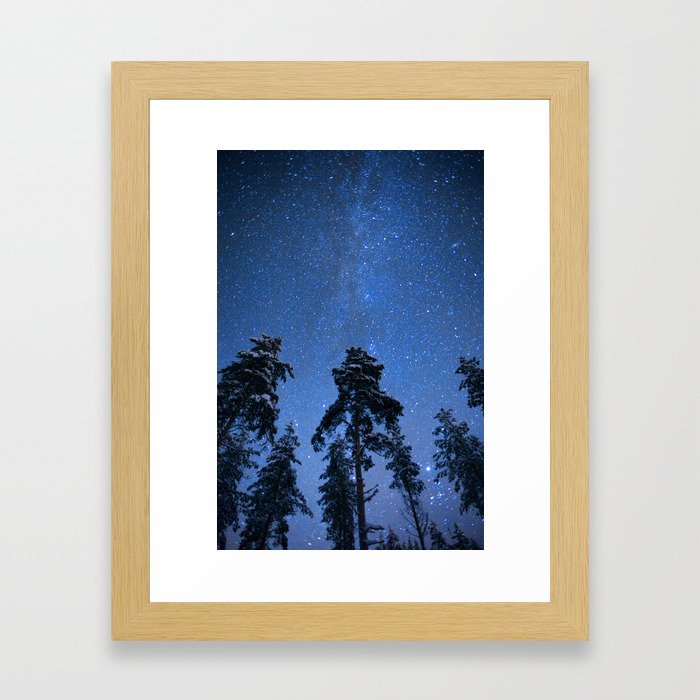 Shimmering Blue Night Sky Stars Framed Art Print