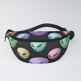 Colorful Alien Heads (Black Background) Fanny Pack | Alien, Spacey, Uchuukei, Weird, Spacealiens, Alienhead, Teen, Cool, Faces, Multicolored 