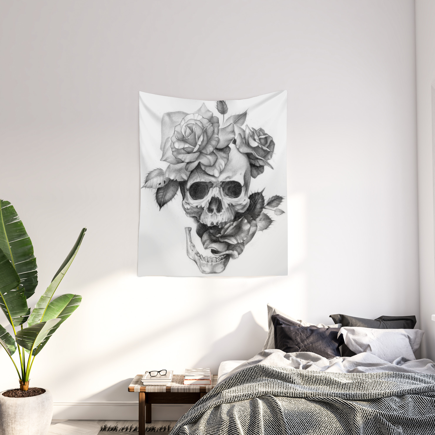 Undead Gothic Skull Red Roses Tapestry Wall Hanging Living Room Bedroom Dorm LB 