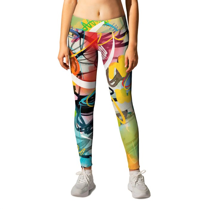 Abstract Graffiti Watercolor Composition and French Words Leggings