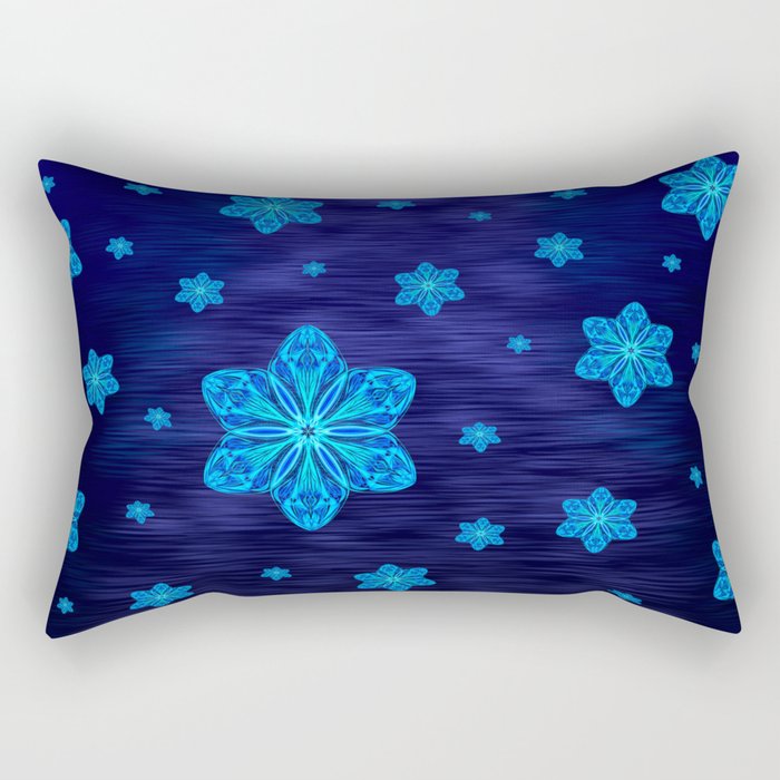 Snowy Cerulean Sea Rectangular Pillow | Drawing, Digital, Pattern, Snowflake, Snowflake-pattern, Symmetrical-pattern, Blue, Ocean, Sea, Water