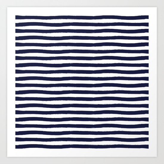 Navy Blue and White Horizontal Stripes Art Print