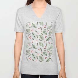 Christmas tree branches and berries - vintage V Neck T Shirt