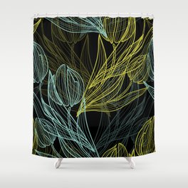 Elegant seamless pattern with decorative green and blue tulips Shower Curtain