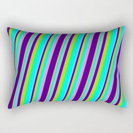 [ Thumbnail: Chartreuse, Aqua, Violet, and Indigo Colored Striped/Lined Pattern Rectangular Pillow ]