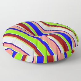 [ Thumbnail: Eyecatching Light Gray, Blue, Dark Red, Salmon & Green Colored Lines Pattern Floor Pillow ]