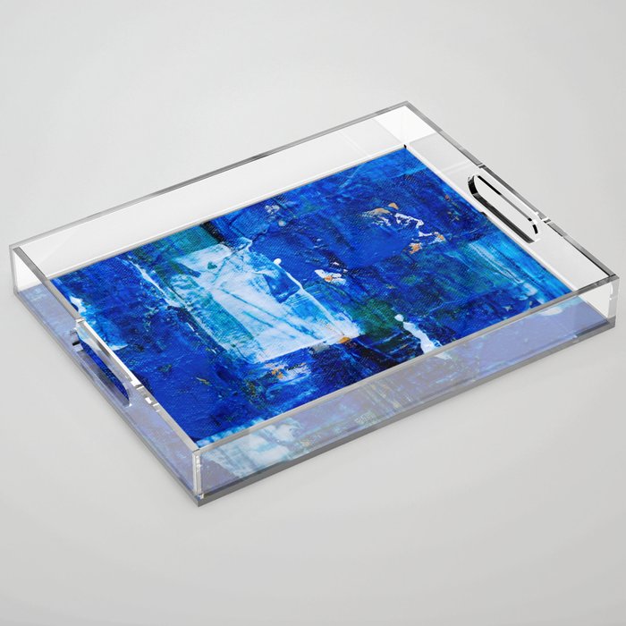 Blue White Abstract Painting Acrylic Tray