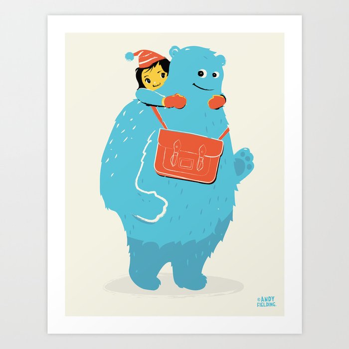 Blue-Monster Piggy-Ride Art Print