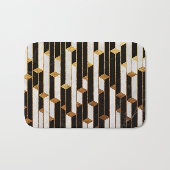 Marble skyscrapers - black, white and gold Bath Mat