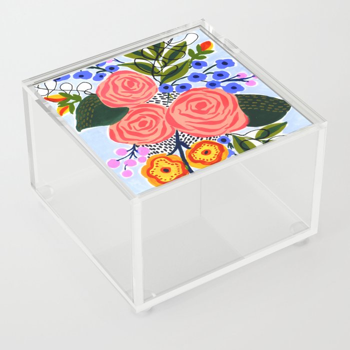 Gouache Abstract Flowers - Pink and Blue  Acrylic Box