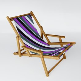 [ Thumbnail: Dark Orchid, Dark Slate Gray, Lavender, and Black Colored Striped/Lined Pattern Sling Chair ]