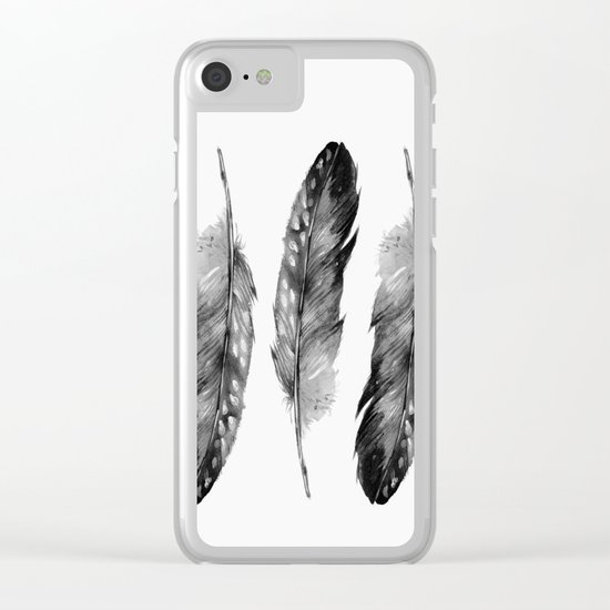 Three Feathers Black And White Clear iPhone Case