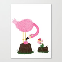 Flamingo & Frog Party Canvas Print
