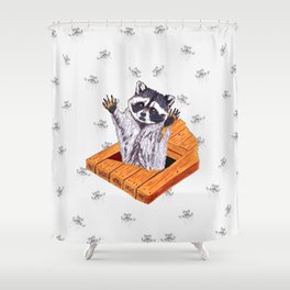 Peeking Raccoons #5 White Pallet - Shower Curtain