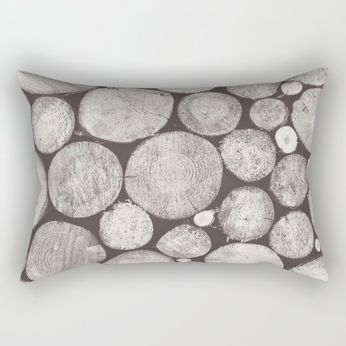 Black and White Stacked Logs x Hygge Rustic Cabin  Rectangular Pillow