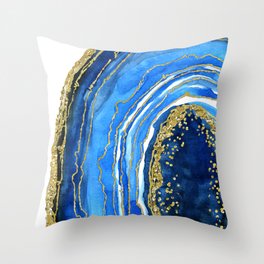 Cobalt blue and gold geode in watercolor (2) Throw Pillow