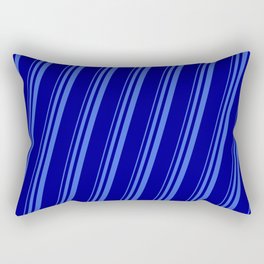 [ Thumbnail: Royal Blue & Dark Blue Colored Striped Pattern Rectangular Pillow ]