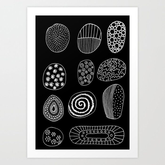 Black and White Patterned Pebbles Art Print