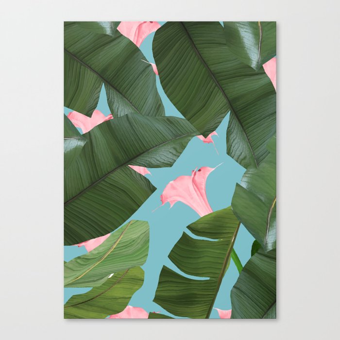 Wild Flower, Tropical Jungle Banana Leaves Botanical, Floral Nature Garden Blush Plants Canvas Print