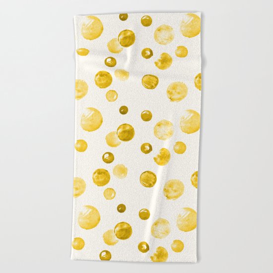 Yellow Watercolors Polka Dots Beach Towel