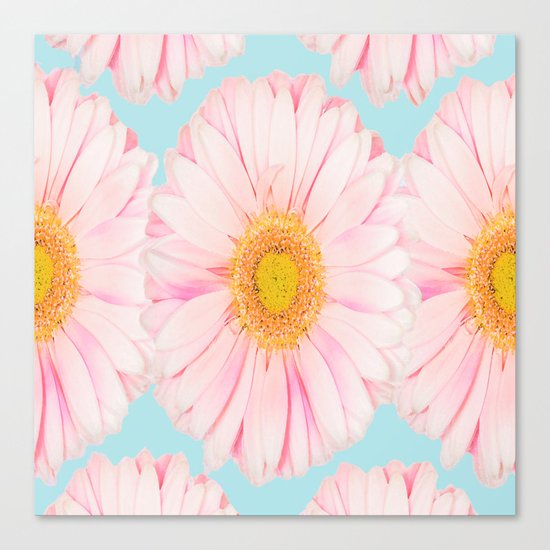 Pink summer flowers on a turquoise background - summer mood Canvas Print