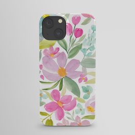 Modern floral watercolor big red pink purple pattern iPhone Case