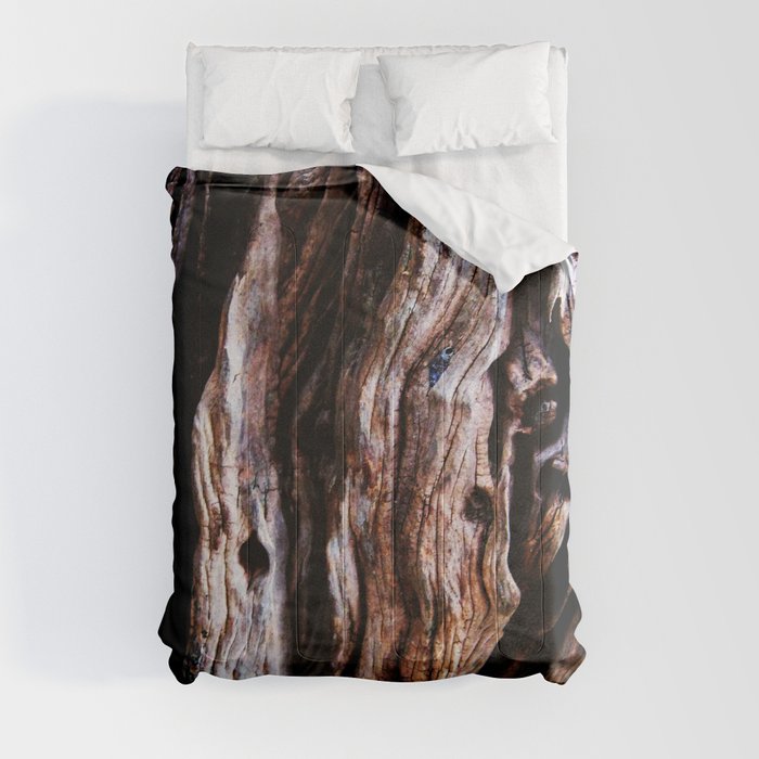Ancient olive tree wood close-up Comforter