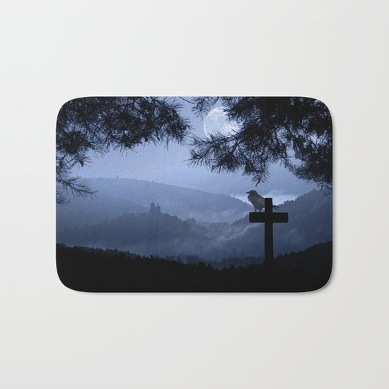 Castle in a foggy night Bath Mat