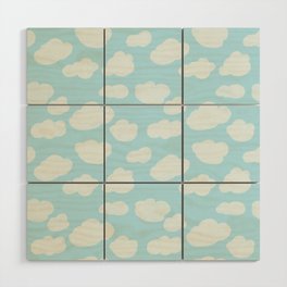 Happy Clouds - Blue and White, Sky Pattern Wood Wall Art