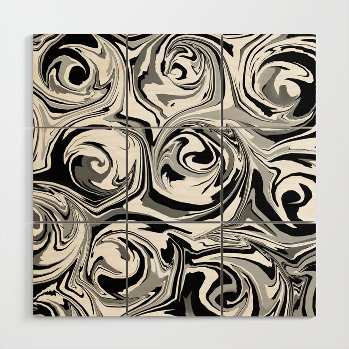 Onyx Black And White Paint Swirls Wood Wall Art By Abstractcolor Society6