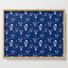 Blue and White Hand Drawn Dog Puppy Pattern Serving Tray