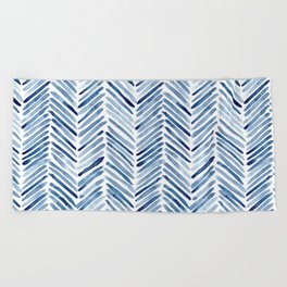 Indigo herringbone - watercolor blue chevron Beach Towel