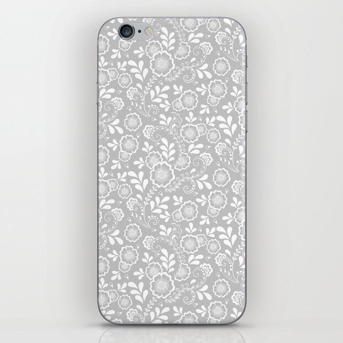 Light Grey And White Eastern Floral Pattern iPhone Skin