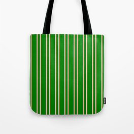 [ Thumbnail: Green, Coral & Lavender Colored Stripes/Lines Pattern Tote Bag ]