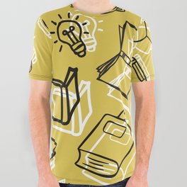 Hand Drawn Outline Books with Education Items Seamless Pattern All Over Graphic Tee