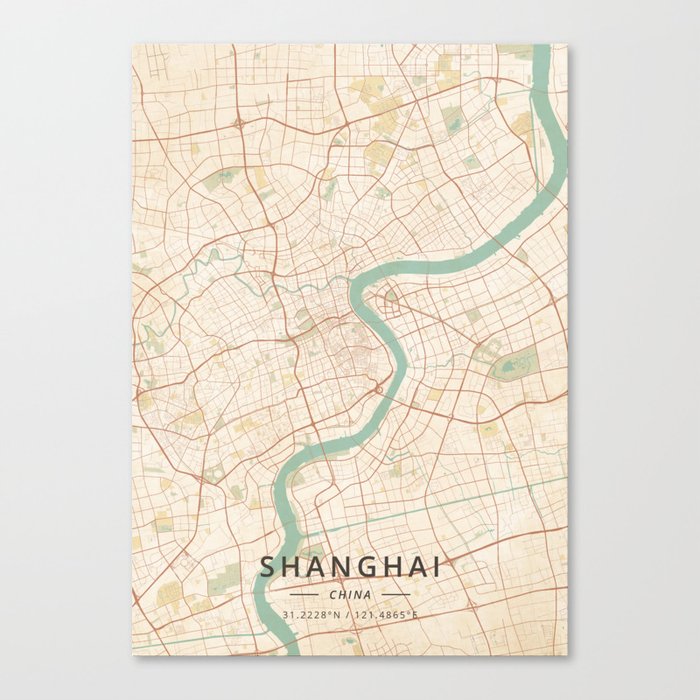 Shanghai, China - Vintage Map Canvas Print