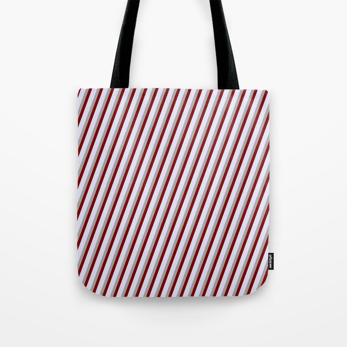 Dark Gray, Maroon, and Lavender Colored Lines/Stripes Pattern Tote Bag