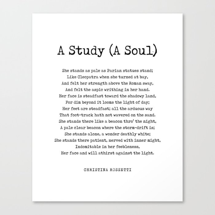 A Study A Soul - Christina Rossetti Poem - Literature - Typewriter Print 1 Canvas Print