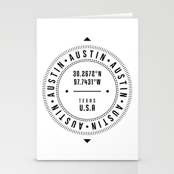 Austin, Texas, USA - 1 - City Coordinates Typography Print - Classic, Minimal Stationery Cards