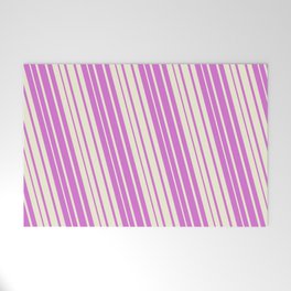 [ Thumbnail: Orchid & Beige Colored Lined/Striped Pattern Welcome Mat ]
