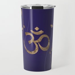 Om Symbol Golden Lotus Flowers on purple Travel Mug
