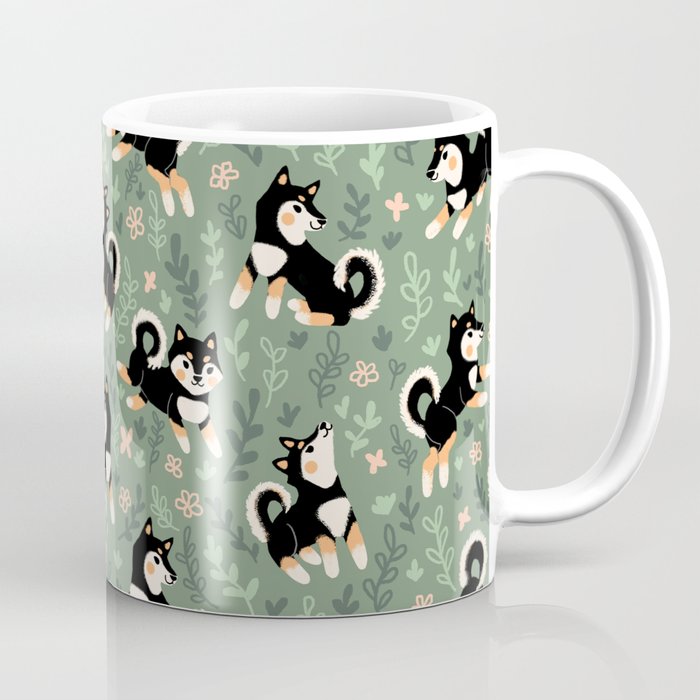 Playful Black And Tan Shiba Inu Pattern Coffee Mug