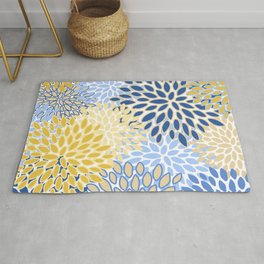 Modern, Floral Prints, Summer, Yellow and Blue Rug