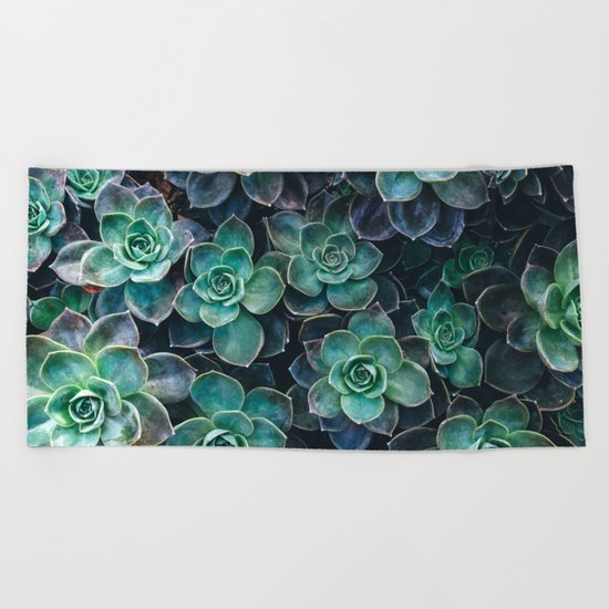 Succulent Blue Green Plants Beach Towel