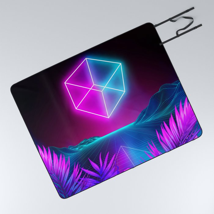 Neon landscape: Synth Cube Picnic Blanket
